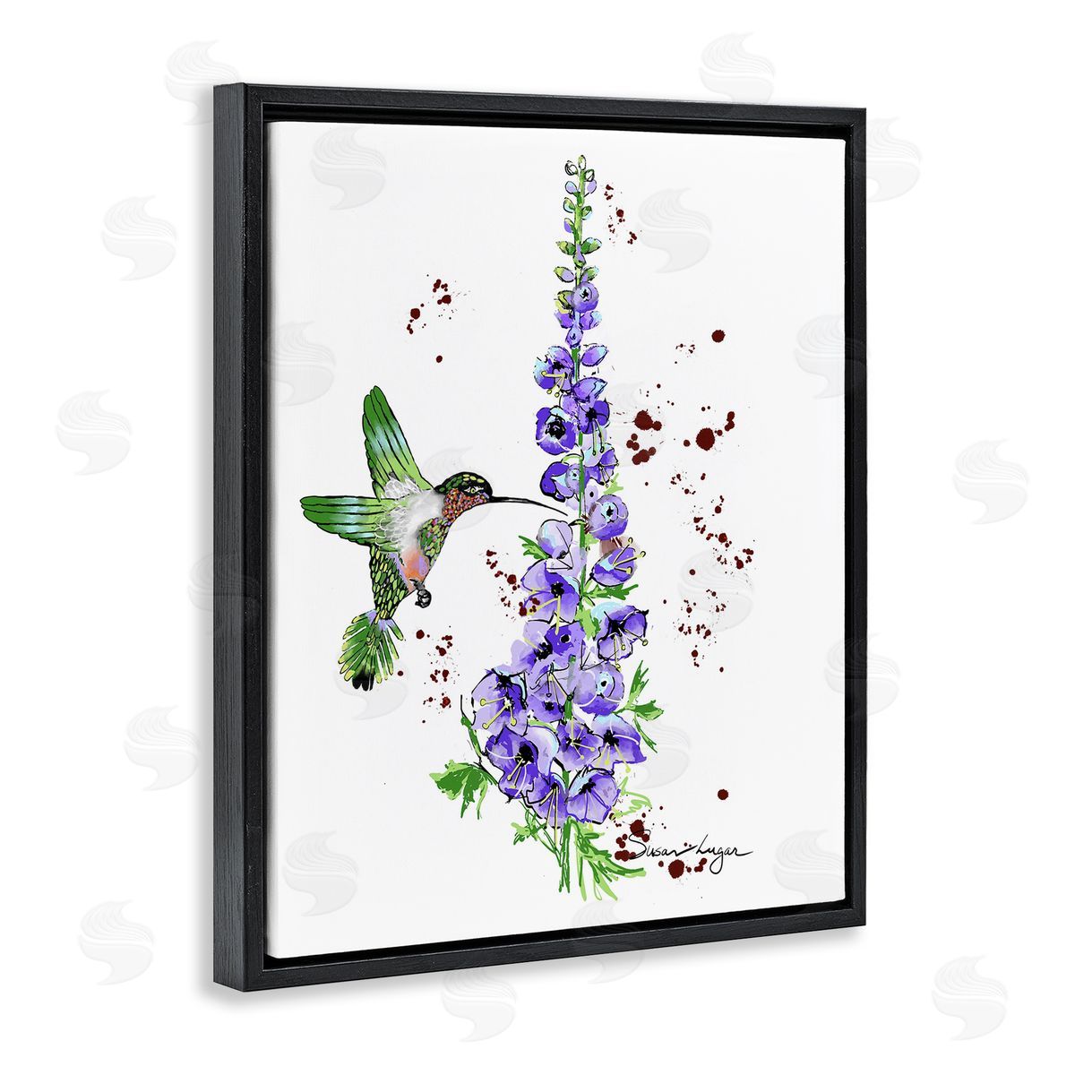 Susan Lugar Delphiniums and Hummingbird Canvas Wall Art Print