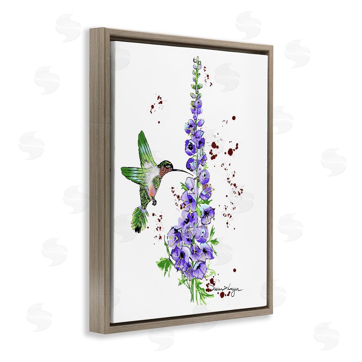 Susan Lugar Delphiniums and Hummingbird Canvas Wall Art Print
