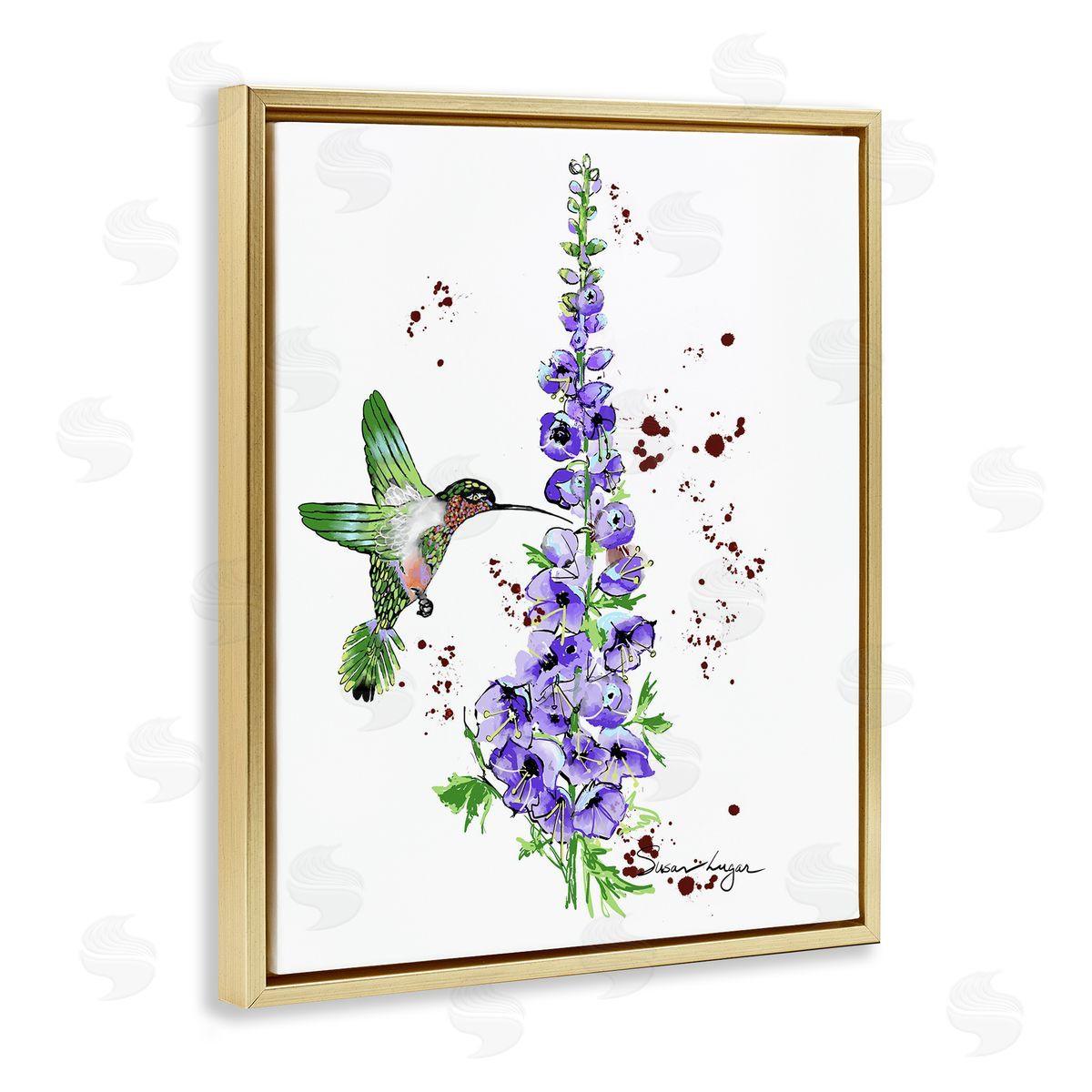 Susan Lugar Delphiniums and Hummingbird Canvas Wall Art Print