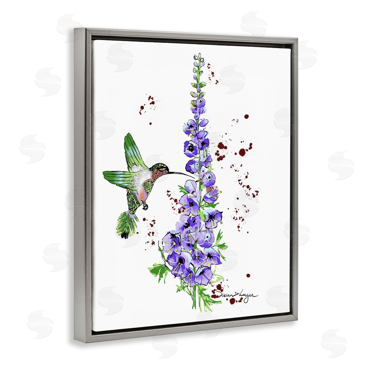 Susan Lugar Delphiniums and Hummingbird Canvas Wall Art Print