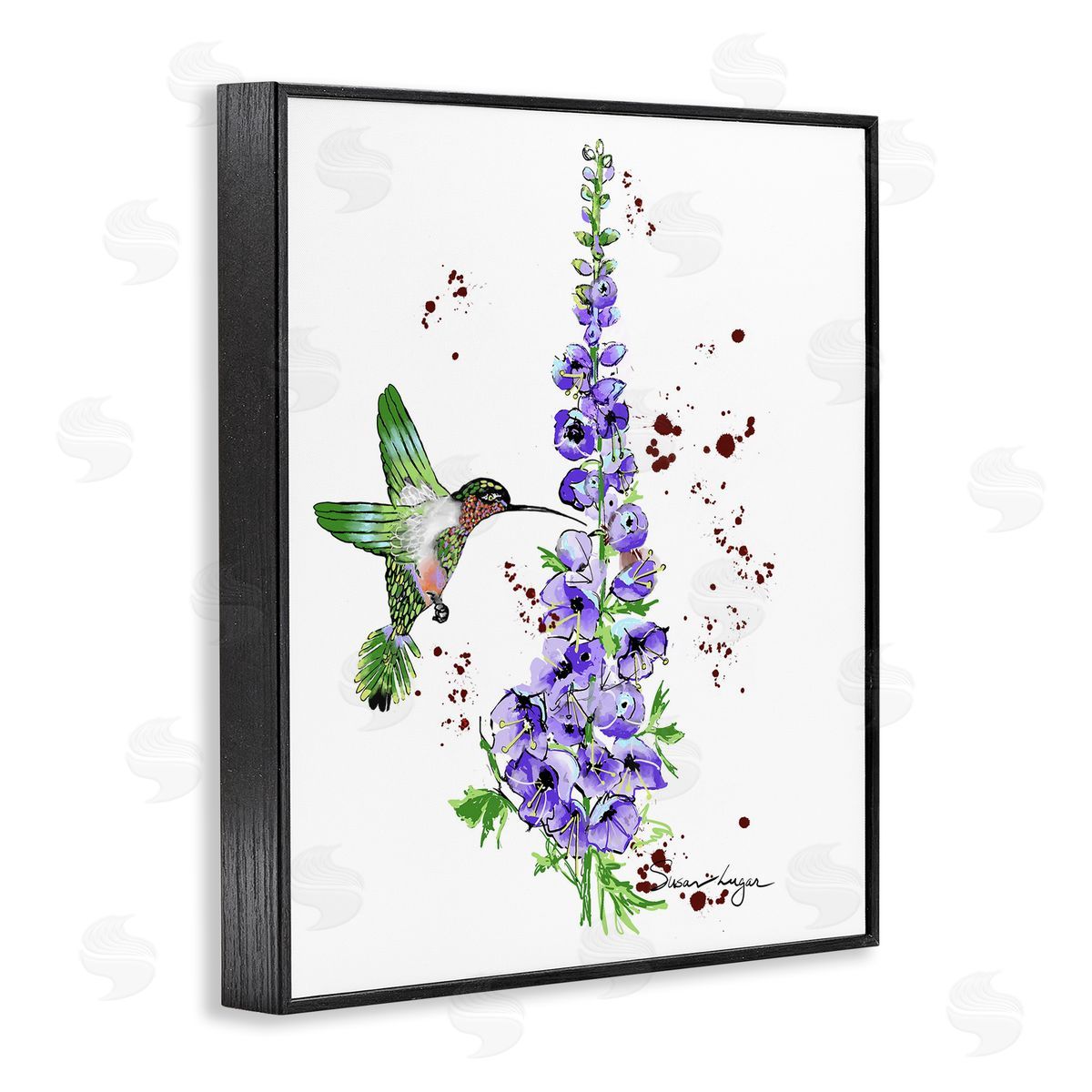 Susan Lugar Delphiniums and Hummingbird Canvas Wall Art Print