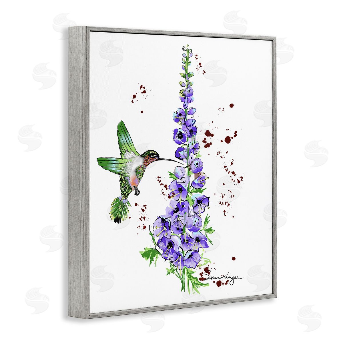 Susan Lugar Delphiniums and Hummingbird Canvas Wall Art Print