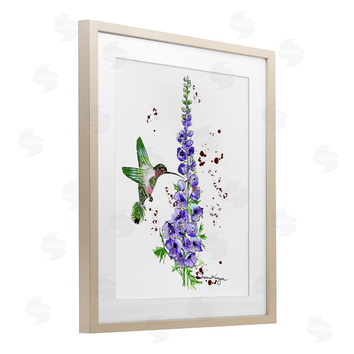 Susan Lugar Delphiniums and Hummingbird Canvas Wall Art Print