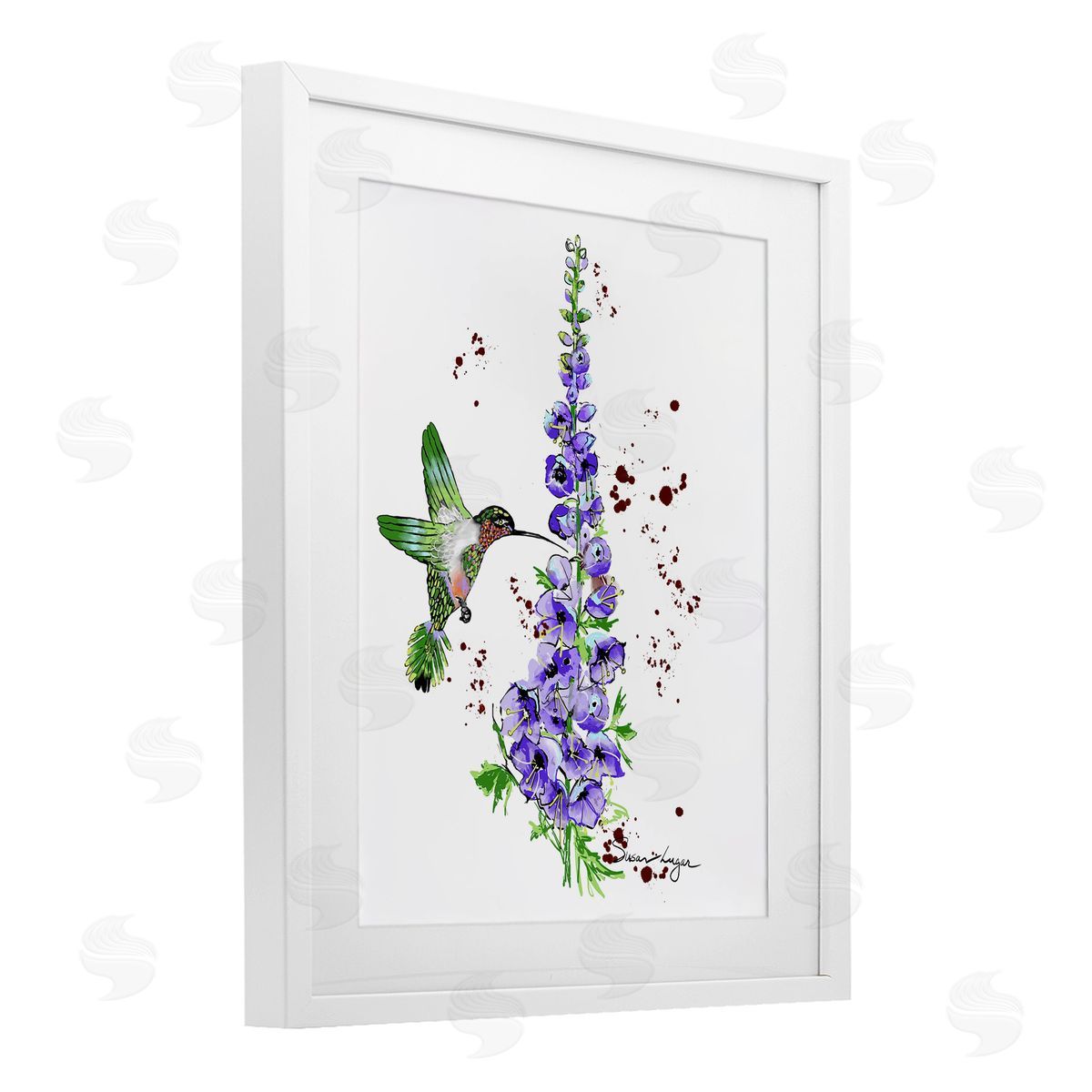 Susan Lugar Delphiniums and Hummingbird Canvas Wall Art Print