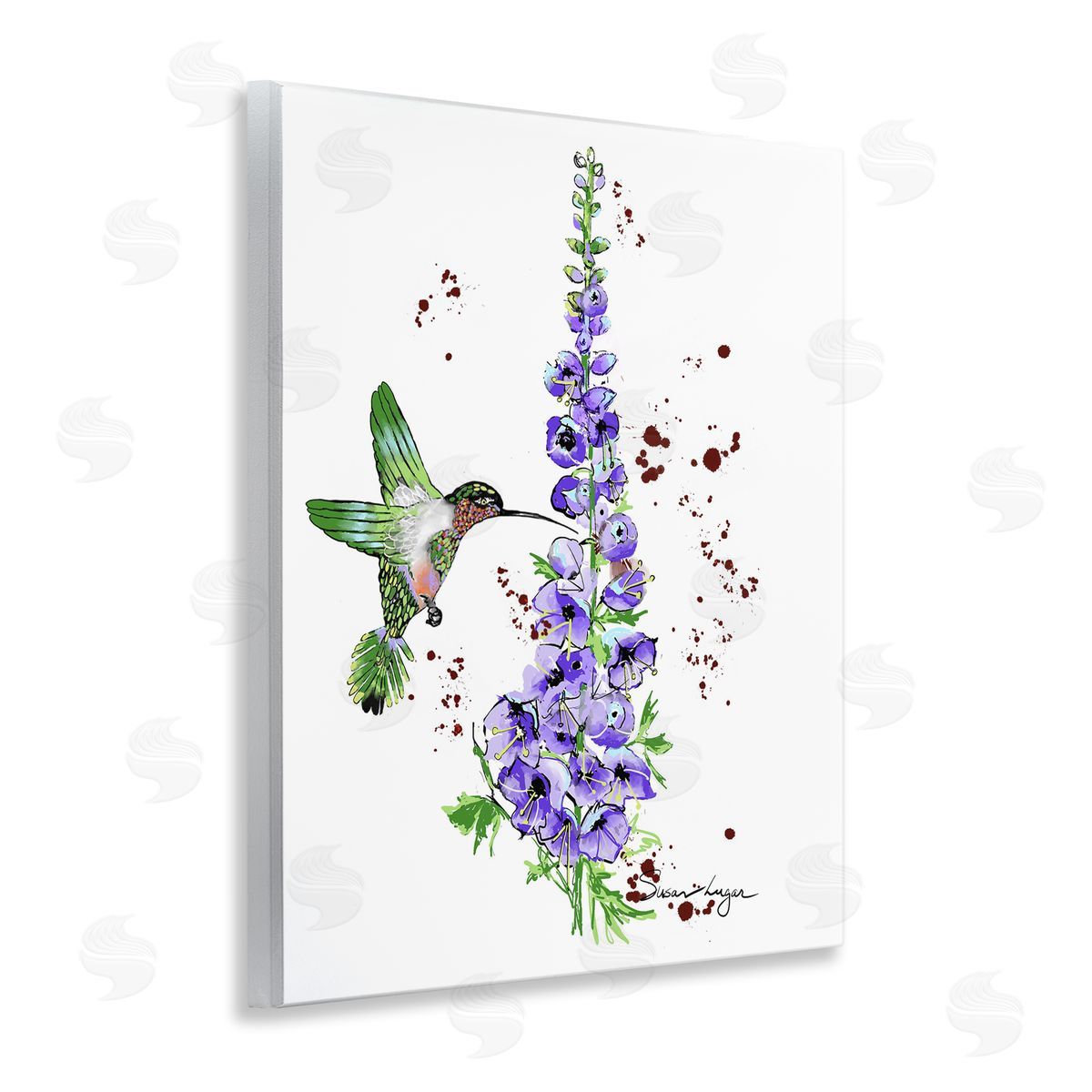 Susan Lugar Delphiniums and Hummingbird Canvas Wall Art Print
