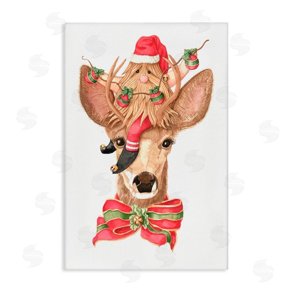 Nancy Overton Santa's Elf on Deer Canvas Wall Art Print