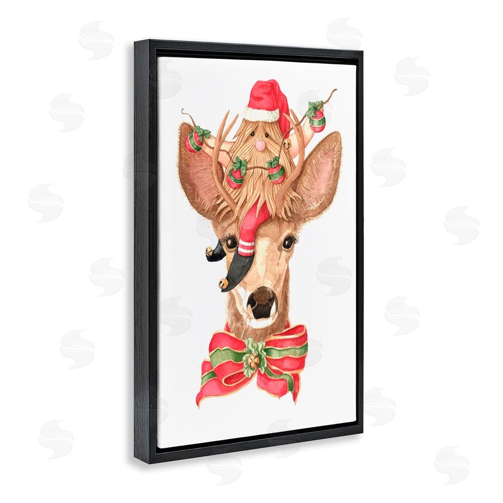 Nancy Overton Santa's Elf on Deer Black Floating Frame Canvas Wall Art Print