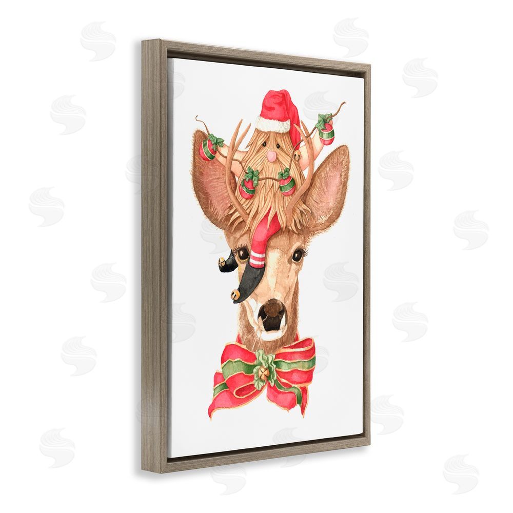 Nancy Overton Santa's Elf on Deer Brown Floating Frame Canvas Art Print