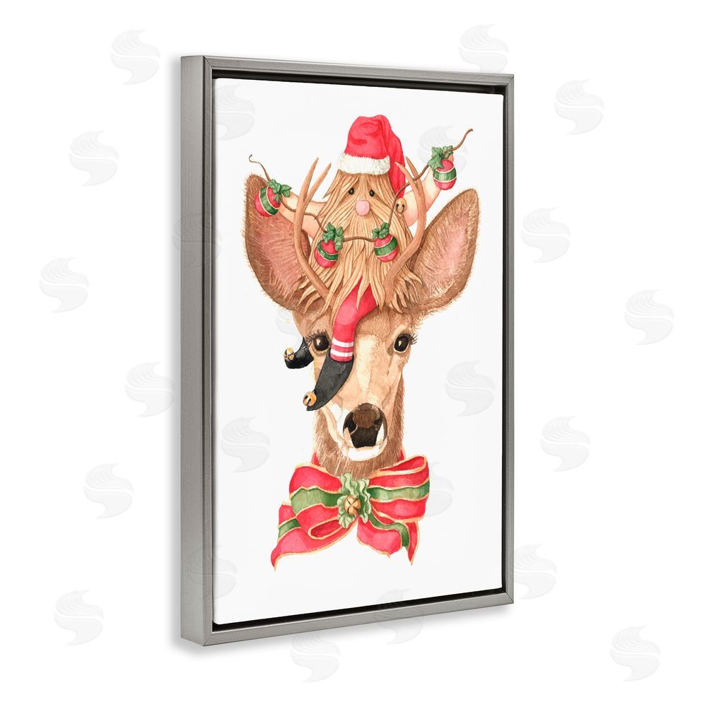 Nancy Overton Santa's Elf on Deer Gray Floating Frame Canvas Art Print