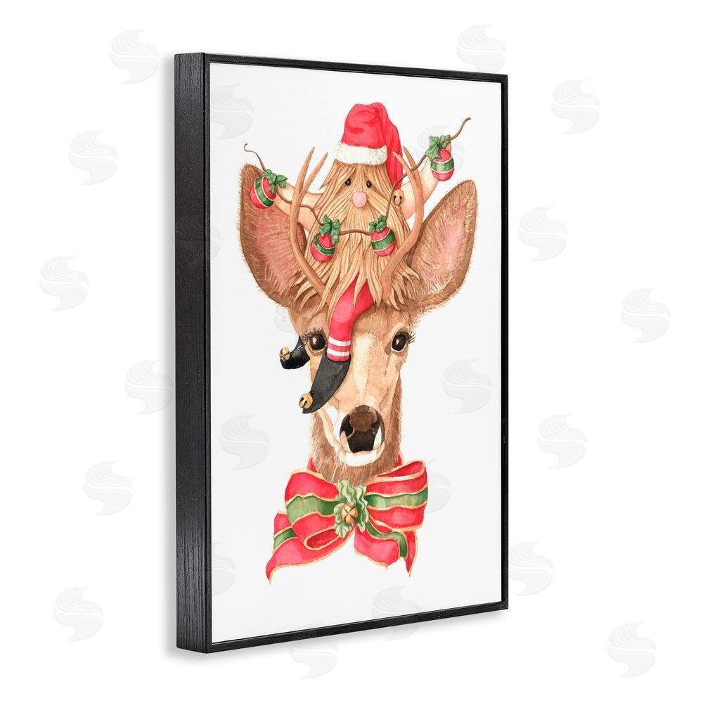 Nancy Overton Santa's Elf on Deer Black Framed Giclee Art Print