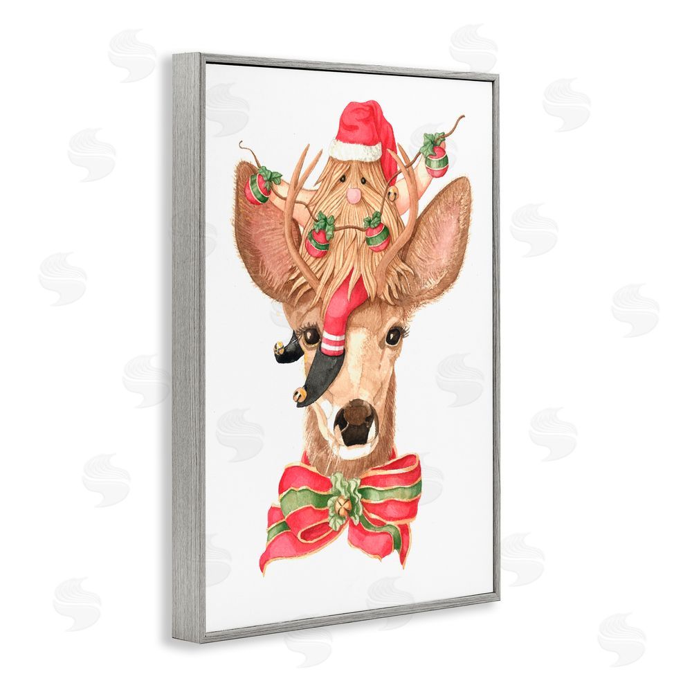 Nancy Overton Santa's Elf on Deer Gray Framed Giclee Art Print