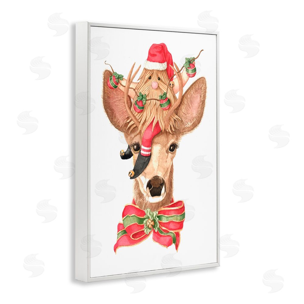 Nancy Overton Santa's Elf on Deer White Frame Giclee Art Print