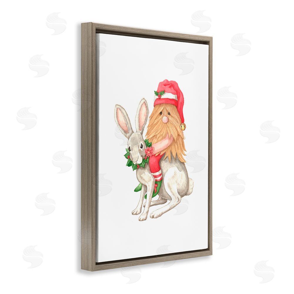 Nancy Overton Santa's Elf Riding Rabbit Brown Floating Frame Canvas Art Print
