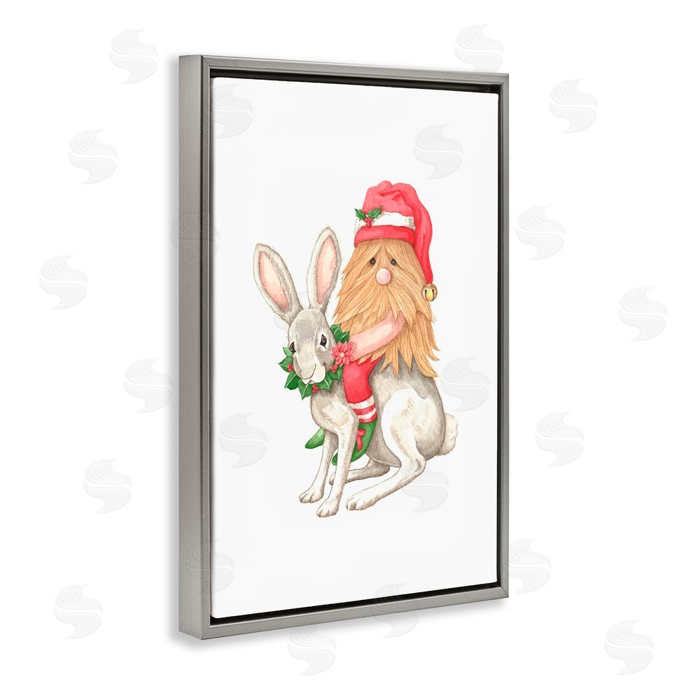 Nancy Overton Santa's Elf Riding Rabbit Gray Floating Frame Canvas Art Print