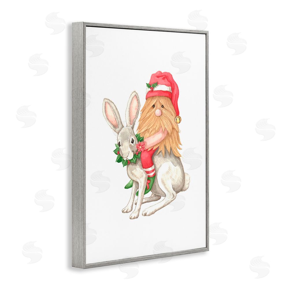Nancy Overton Santa's Elf Riding Rabbit Gray Framed Giclee Art Print
