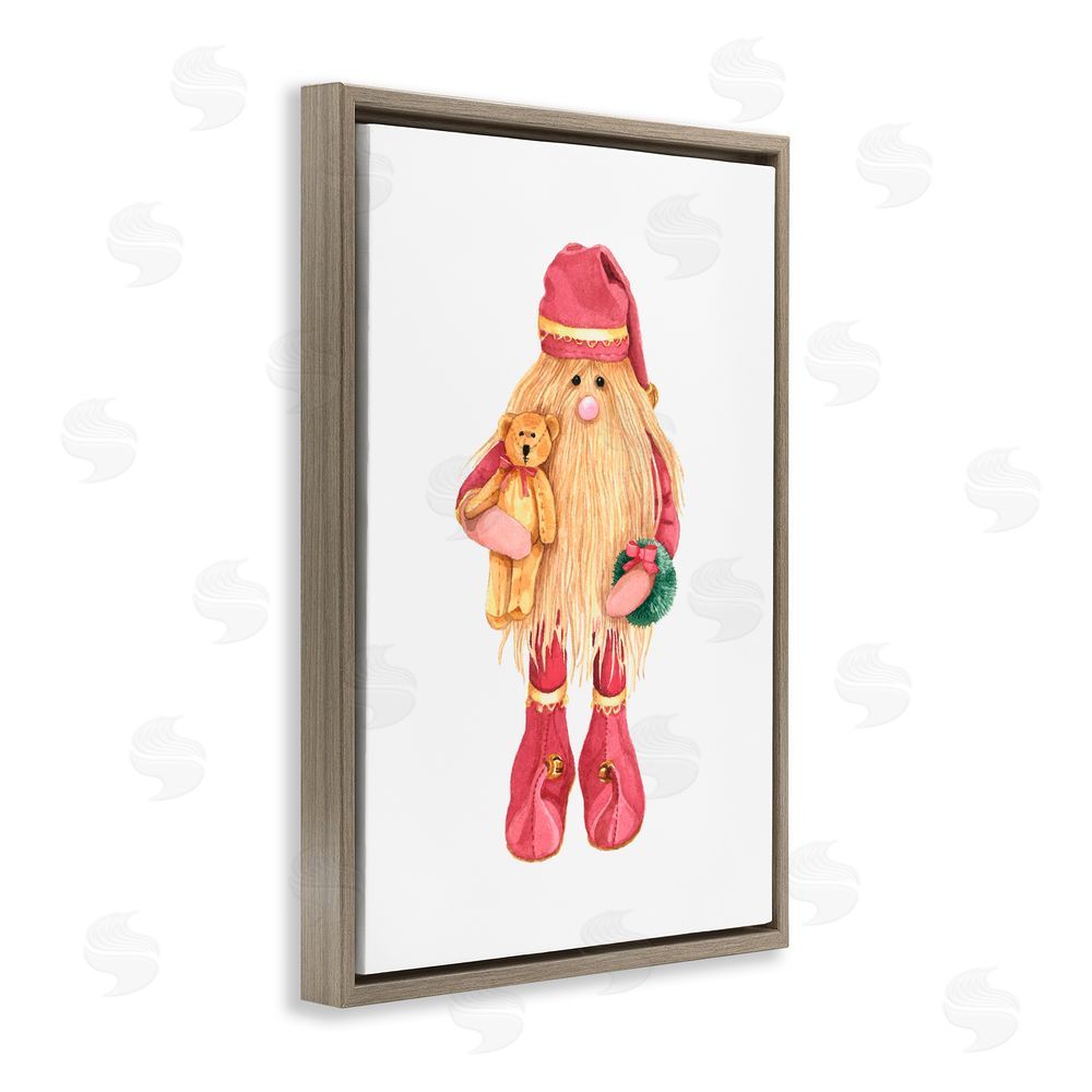 Nancy Overton Santa's Elf with Teddy Bear Brown Floating Frame Canvas Art Print