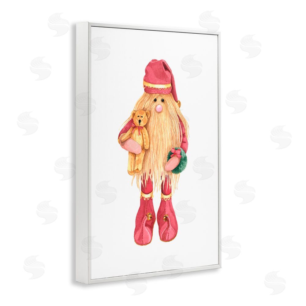 Nancy Overton Santa's Elf with Teddy Bear White Frame Giclee Art Print
