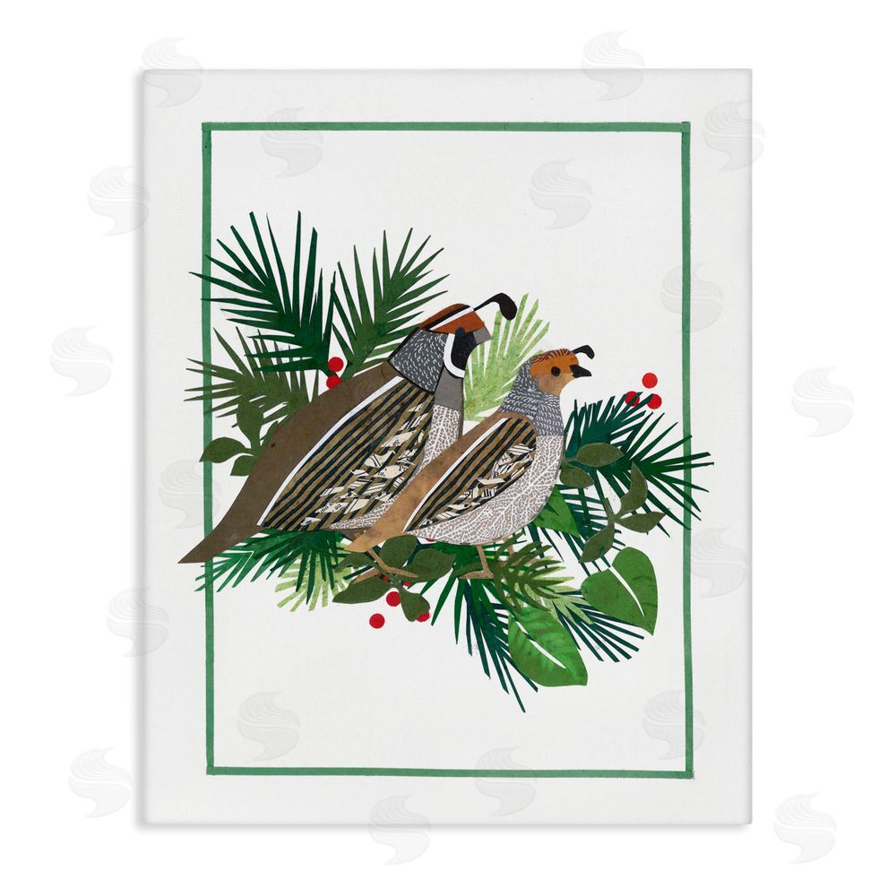 Nancy Overton Christmas Quail & Fir Canvas Wall Art Print