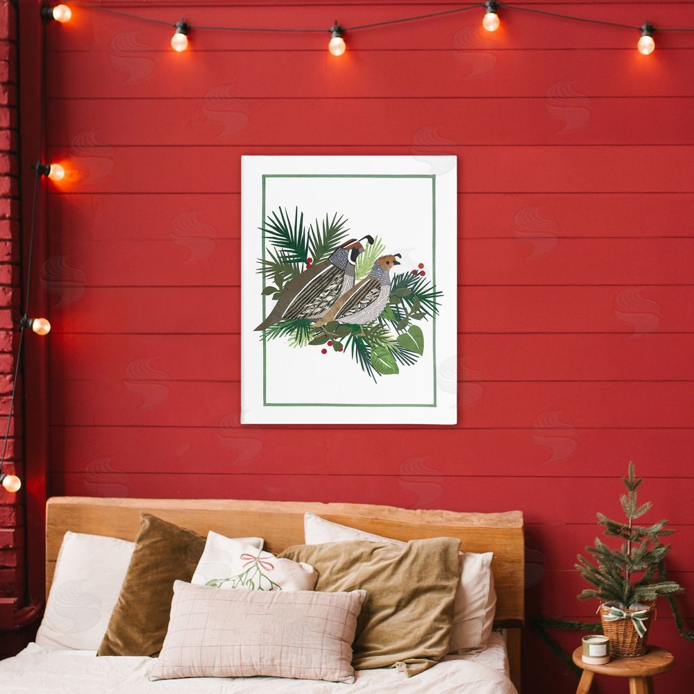 Nancy Overton Christmas Quail & Fir Canvas Art on Wall