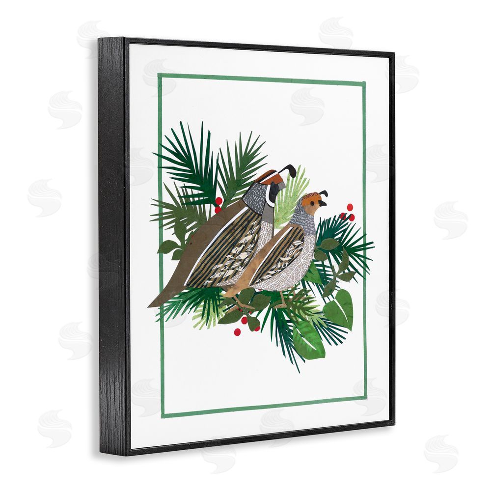 Nancy Overton Christmas Quail & Fir Black Framed Giclee Wall Art Print