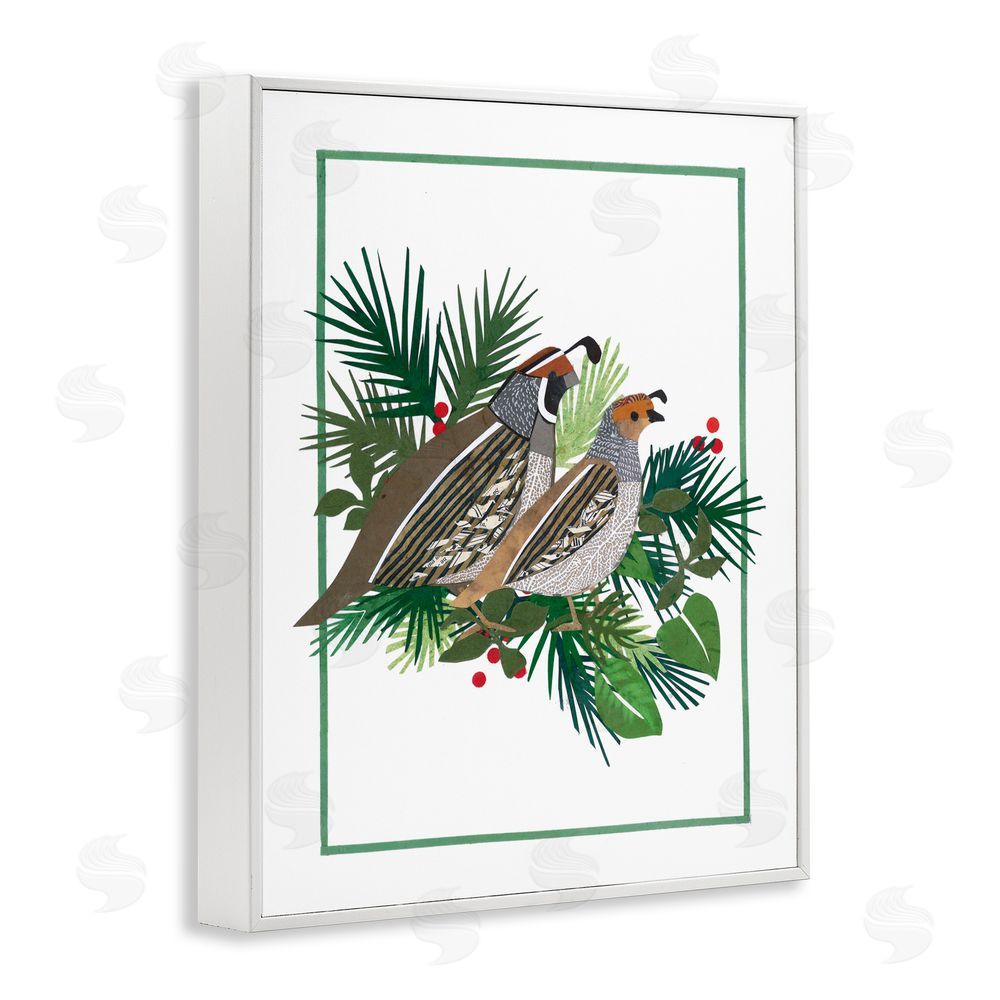 Nancy Overton Christmas Quail & Fir White Framed Giclee Wall Art Print
