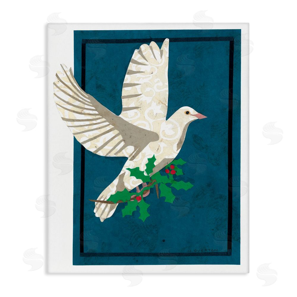Nancy Overton Christmas Dove with Holly Canvas Wall Art Print