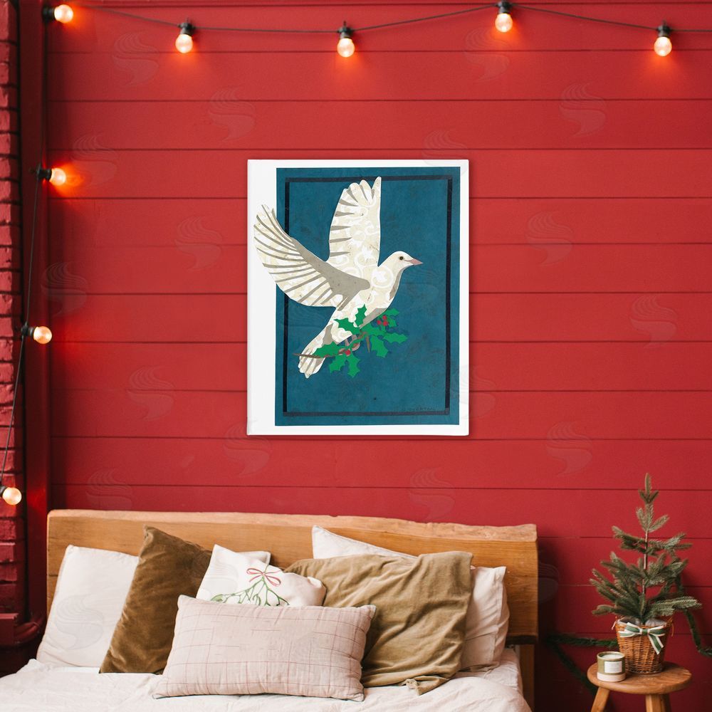 Nancy Overton Christmas Dove with Holly Canvas Art on Wall