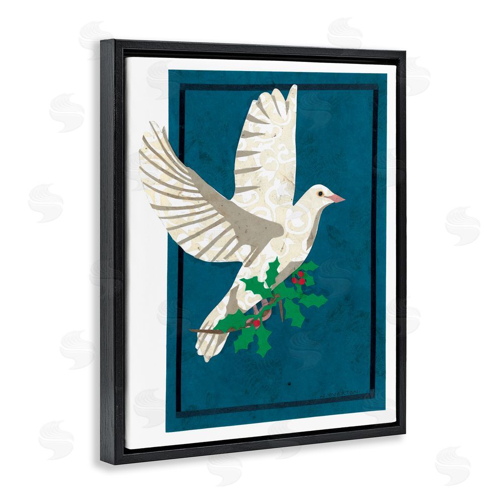 Nancy Overton Christmas Dove with Holly Black Floating Frame Canvas Wall Art Print