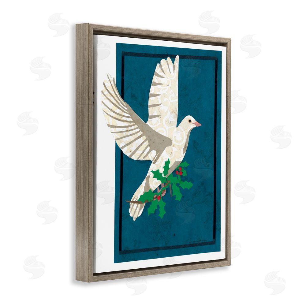 Nancy Overton Christmas Dove with Holly Brown Floating Frame Canvas Wall Art Print