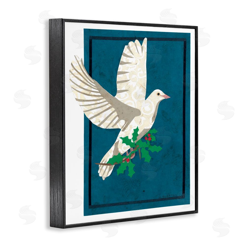 Nancy Overton Christmas Dove with Holly Black Framed Giclee Wall Art Print