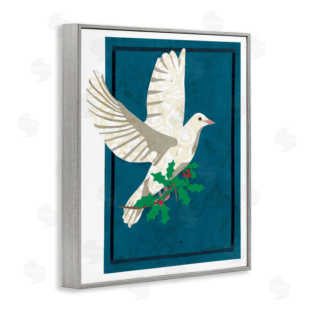Nancy Overton Christmas Dove with Holly Gray Framed Giclee Wall Art Print