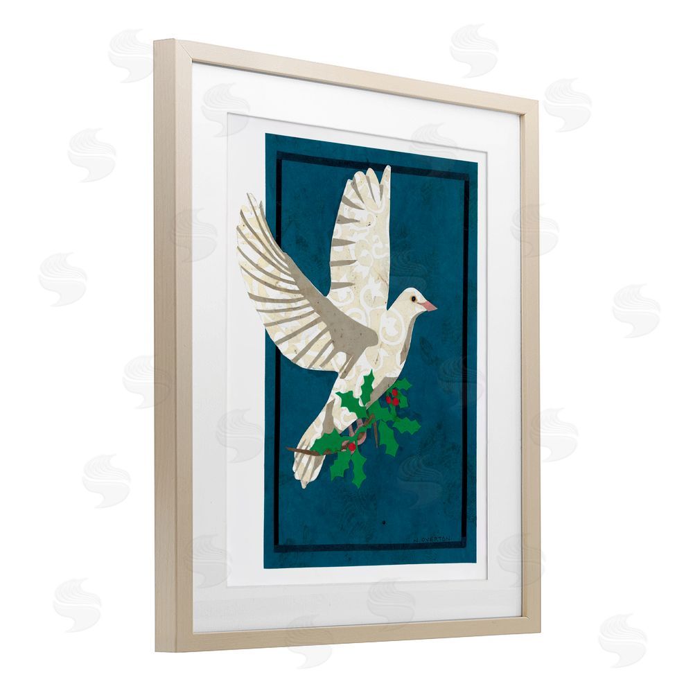 Nancy Overton Christmas Dove with Holly Birch Framed Print Under Glass with White Mat Wall Art