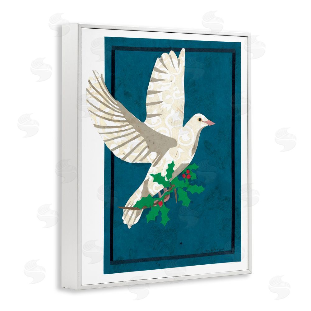 Nancy Overton Christmas Dove with Holly White Framed Giclee Wall Art Print
