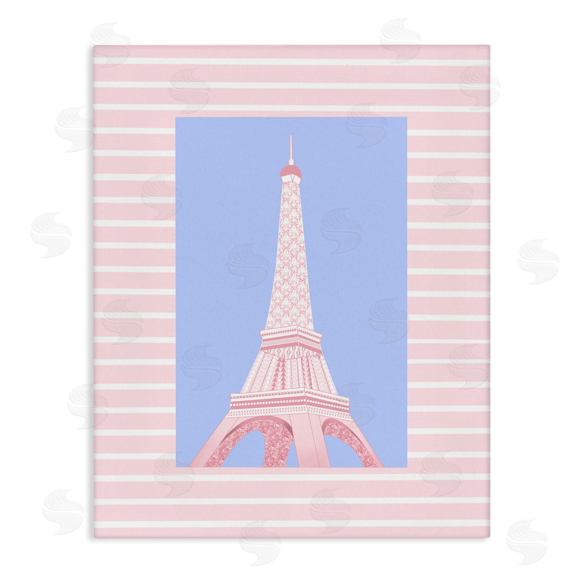 Pooja Dave Eiffel Tower over Pink Stripes Canvas Wall Art Print