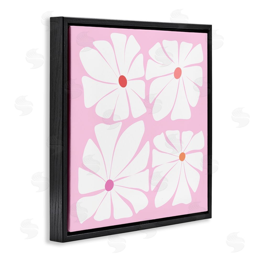 Pooja Dave Four Contemporary Daisies Black Floating Frame Canvas Wall Art Print