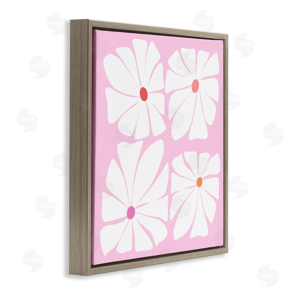 Pooja Dave Four Contemporary Daisies Brown Floating Frame Canvas Art Print