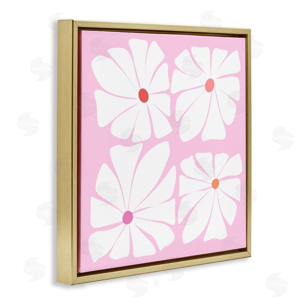 Pooja Dave Four Contemporary Daisies Gold Floating Frame Canvas Art Print