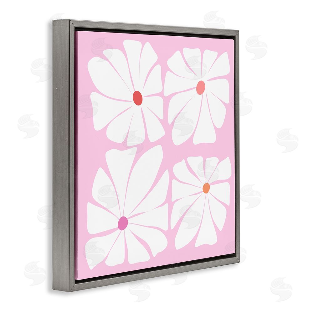 Pooja Dave Four Contemporary Daisies Gray Floating Frame Canvas Art Print