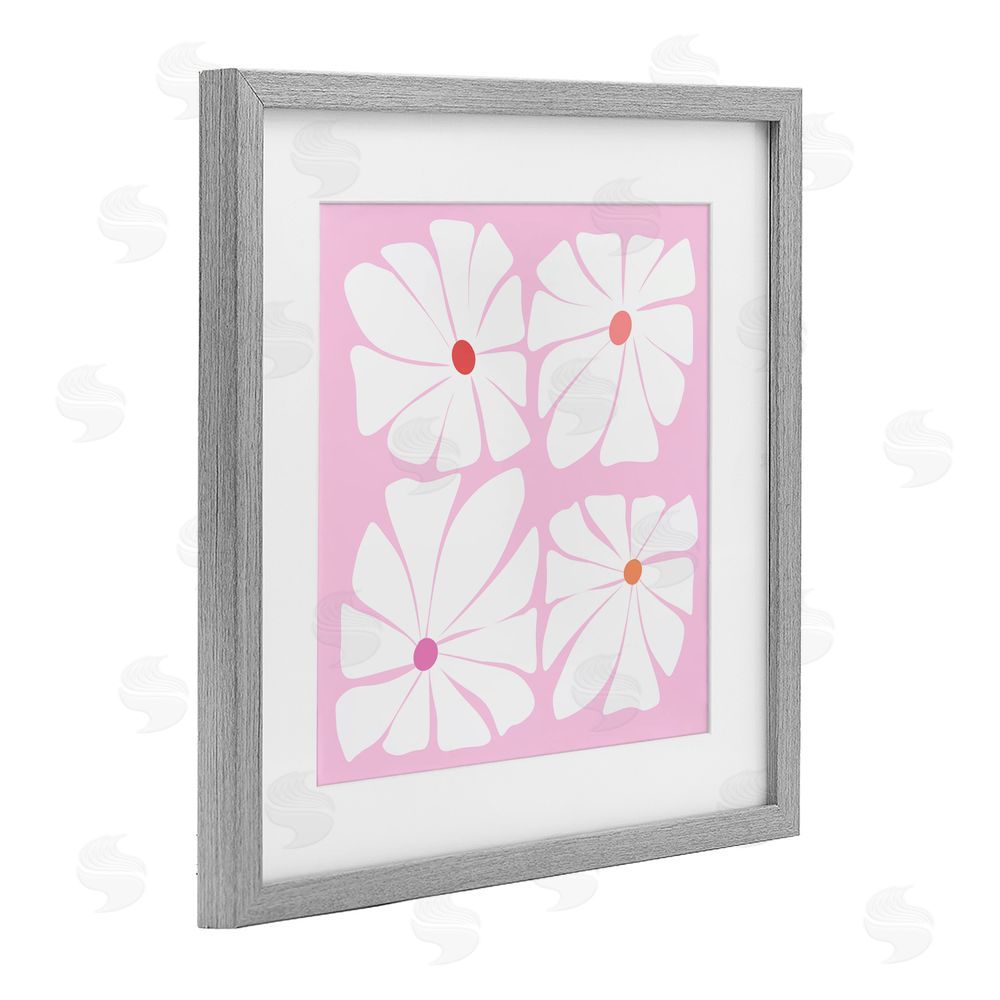 Pooja Dave Four Contemporary Daisies Gray Framed Print Under Glass Art
