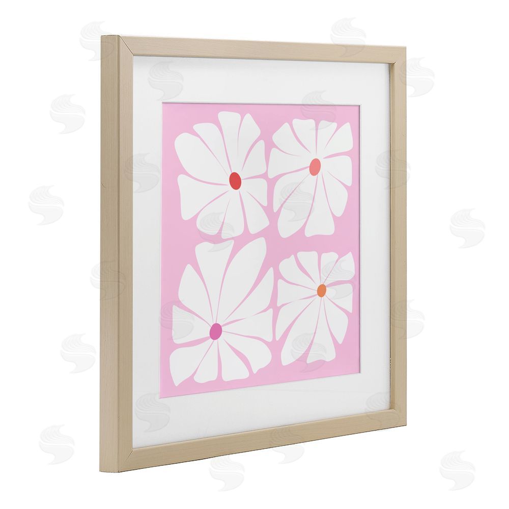 Pooja Dave Four Contemporary Daisies Birch Framed Print Under Glass Art