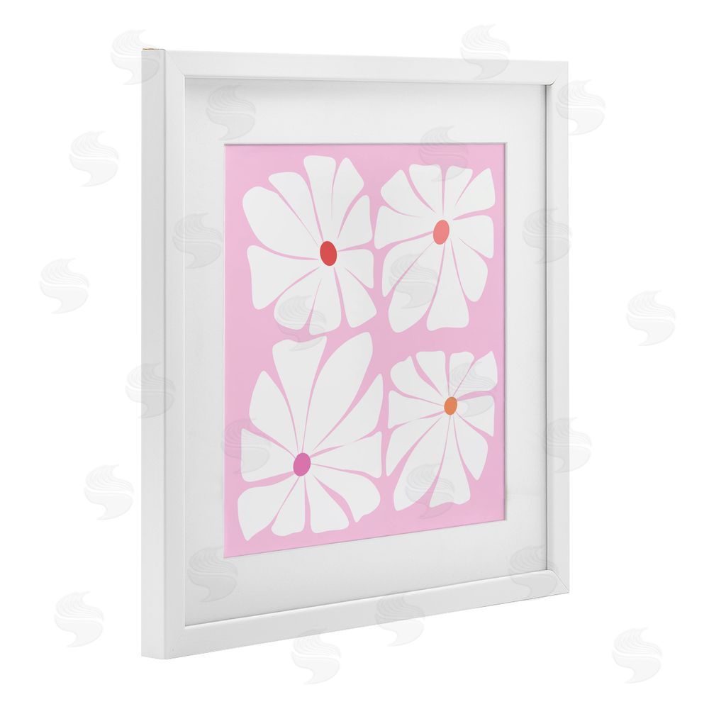 Pooja Dave Four Contemporary Daisies White Framed Print Under Glass Art