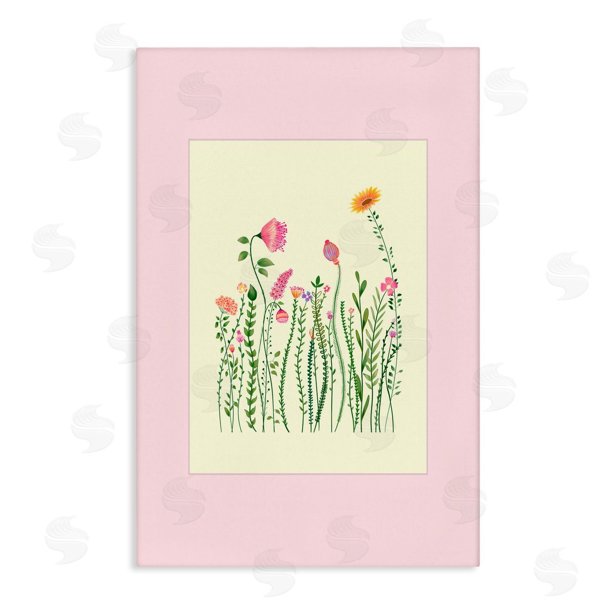 Pooja Dave Wild Bloom Sprigs over Pink Canvas Wall Art Print