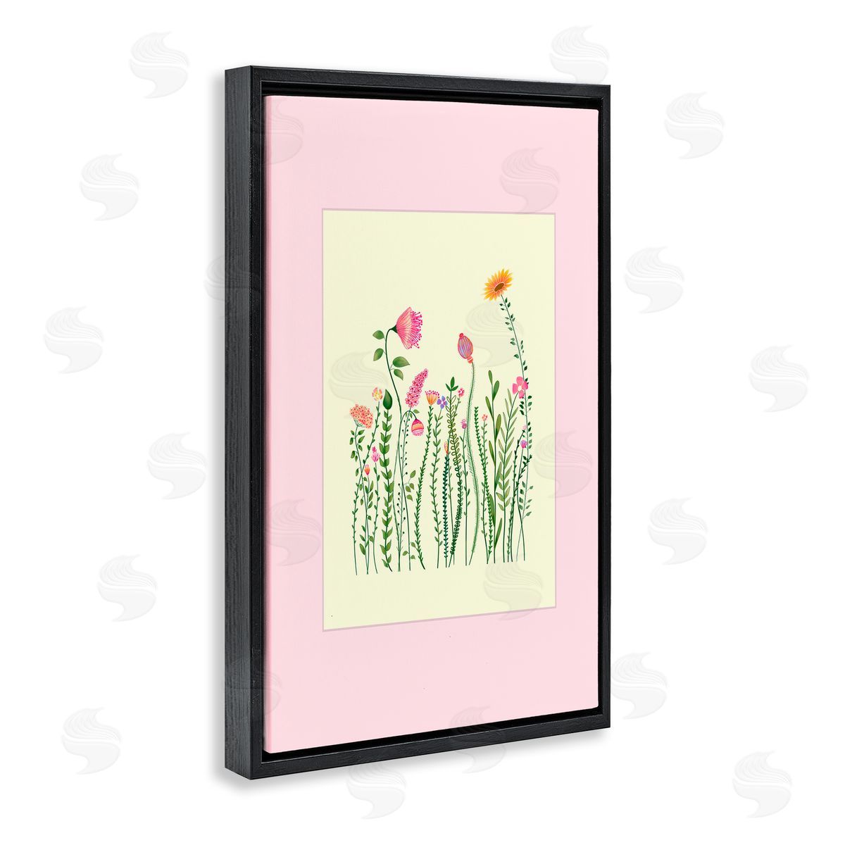 Pooja Dave Wild Bloom Sprigs over Pink Canvas Wall Art Print