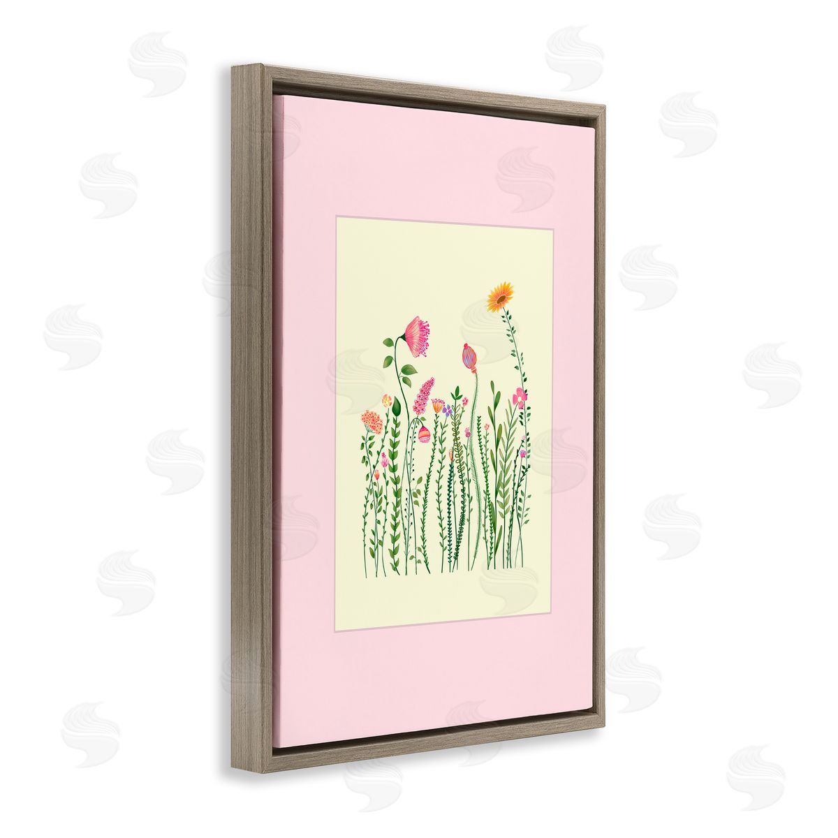 Pooja Dave Wild Bloom Sprigs over Pink Canvas Wall Art Print