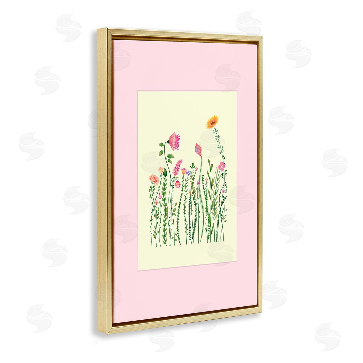 Pooja Dave Wild Bloom Sprigs over Pink Canvas Wall Art Print
