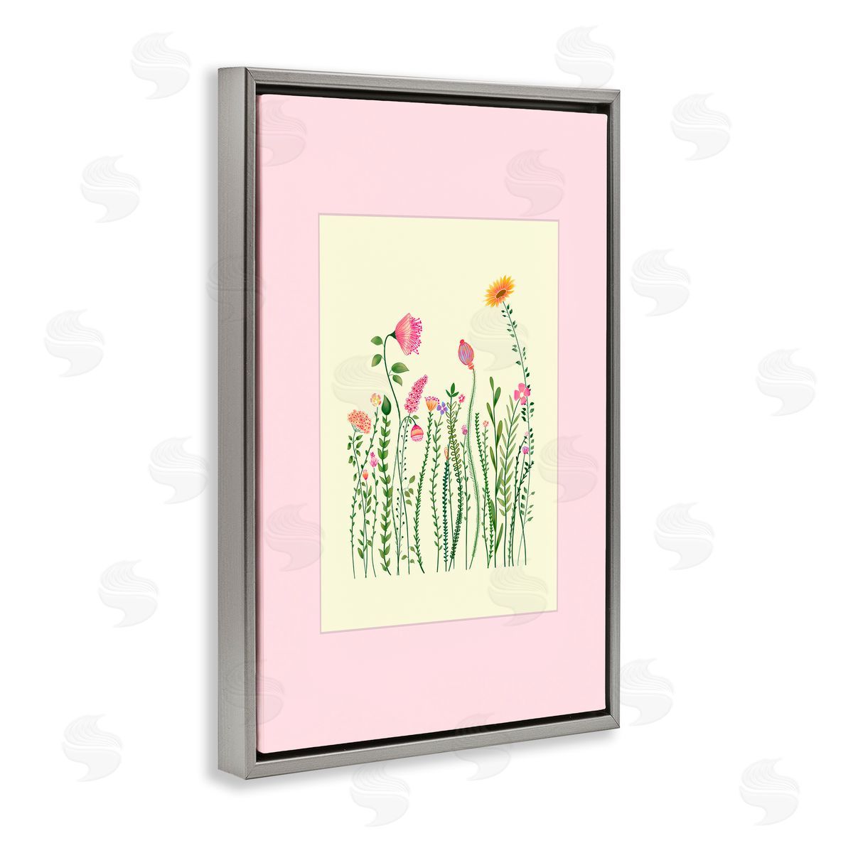 Pooja Dave Wild Bloom Sprigs over Pink Canvas Wall Art Print