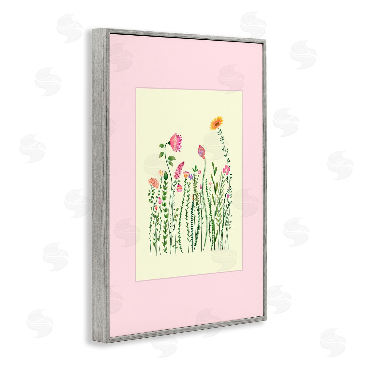 Pooja Dave Wild Bloom Sprigs over Pink Canvas Wall Art Print