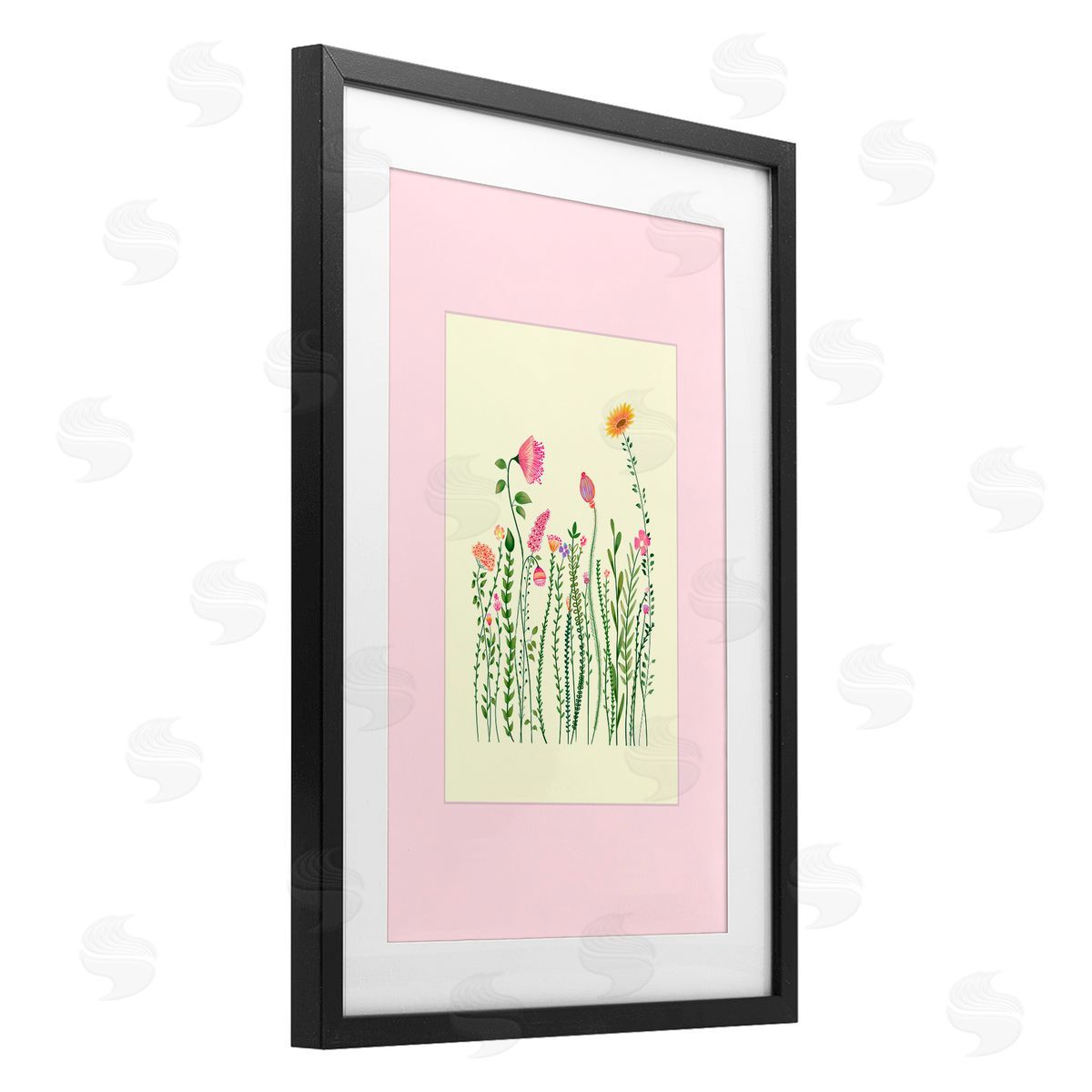 Pooja Dave Wild Bloom Sprigs over Pink Canvas Wall Art Print
