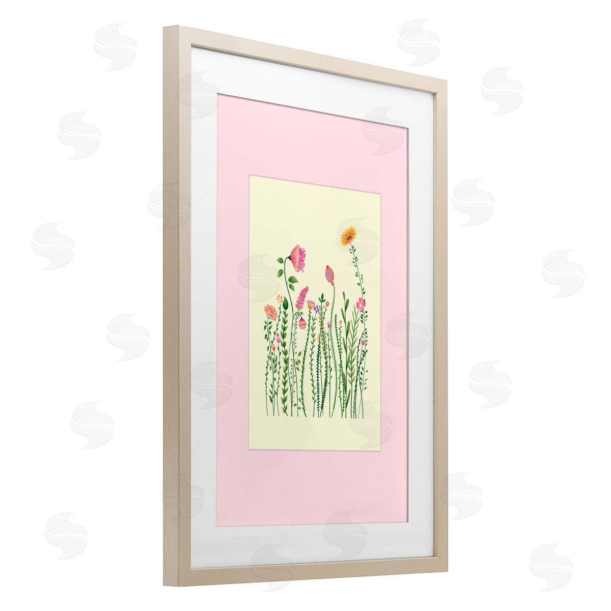 Pooja Dave Wild Bloom Sprigs over Pink Canvas Wall Art Print