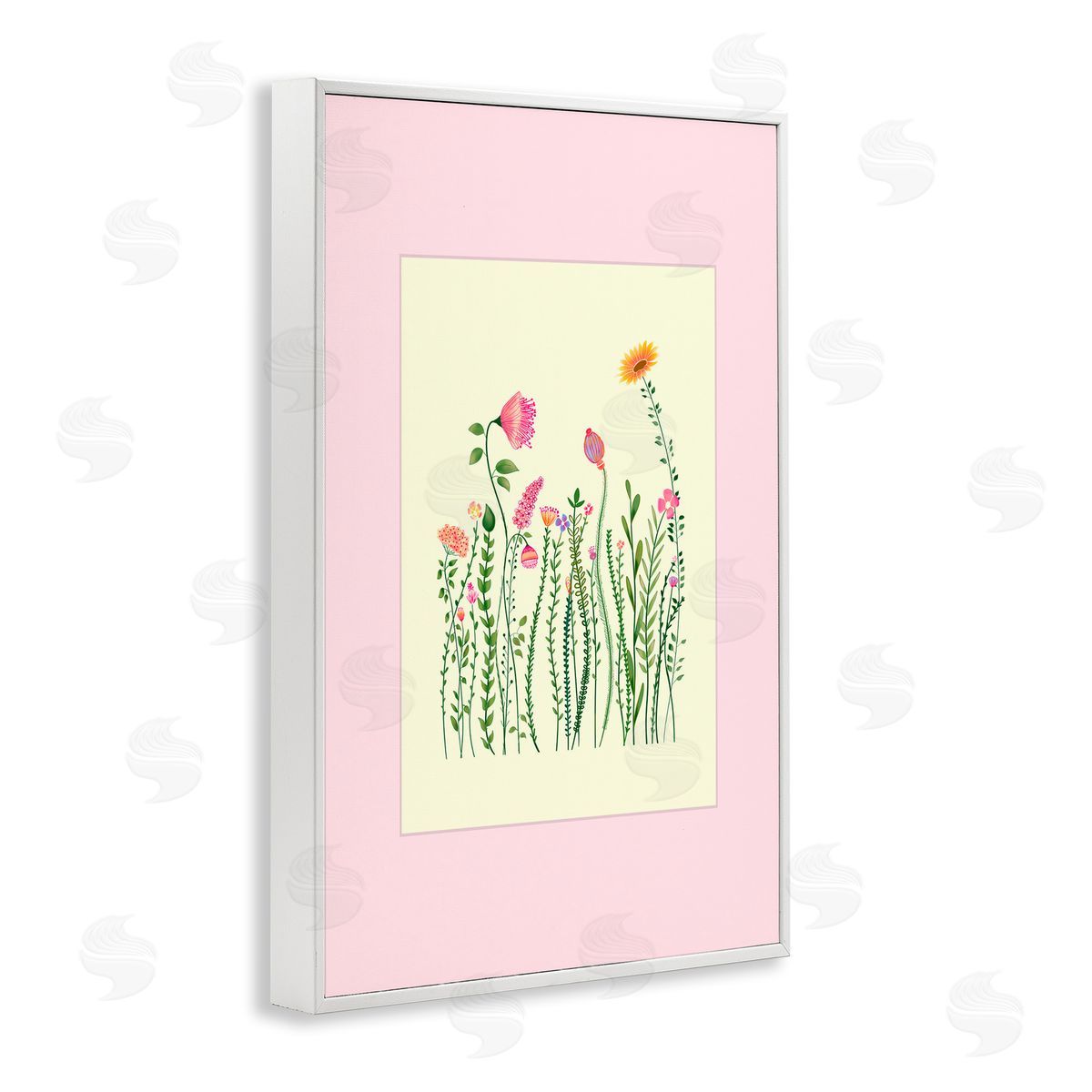 Pooja Dave Wild Bloom Sprigs over Pink Canvas Wall Art Print